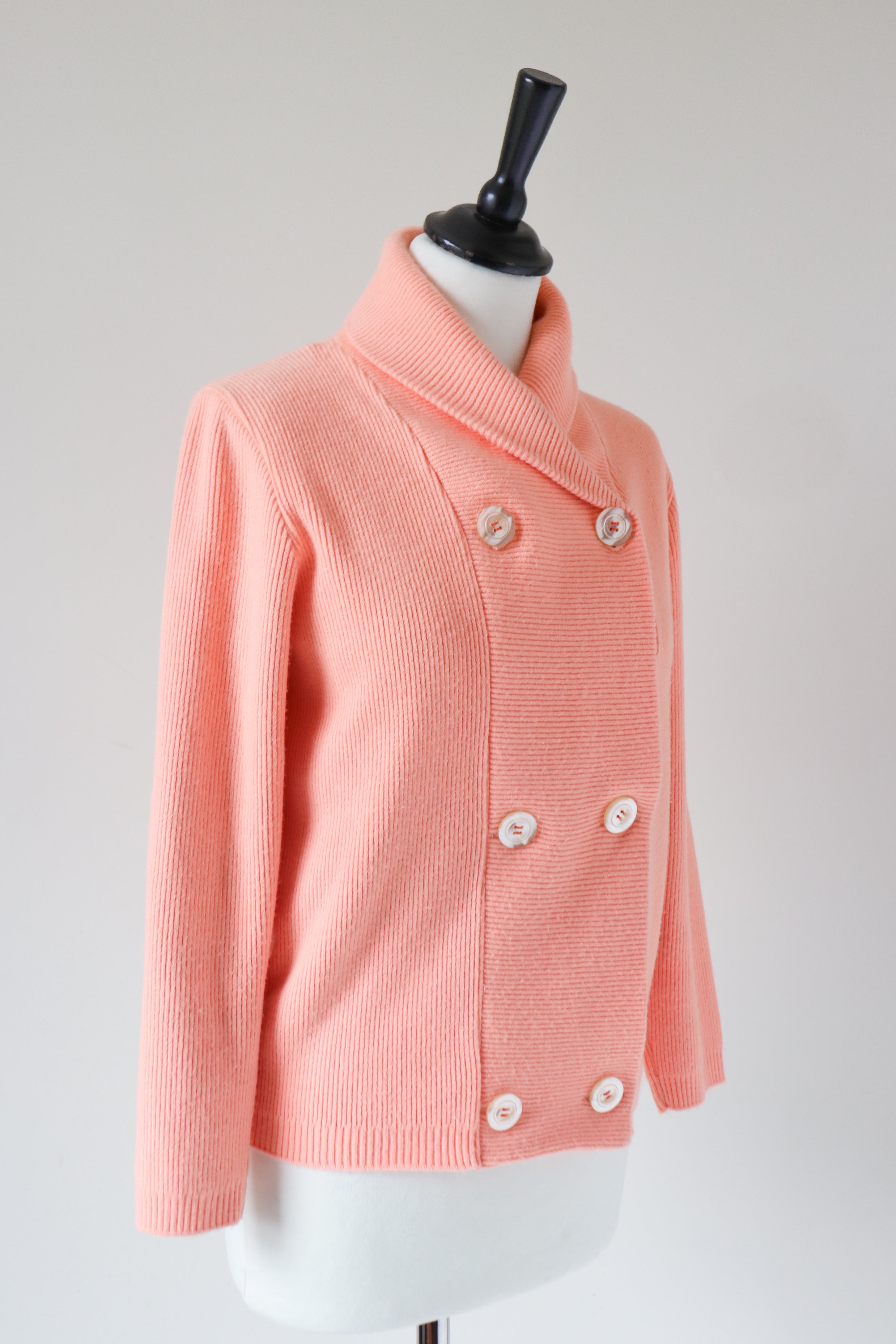 Double Breasted Cardigan Jacket - Peach Orange - Wool Blend  S - UK 8 / 10