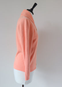 Double Breasted Cardigan Jacket - Peach Orange - Wool Blend  S - UK 8 / 10