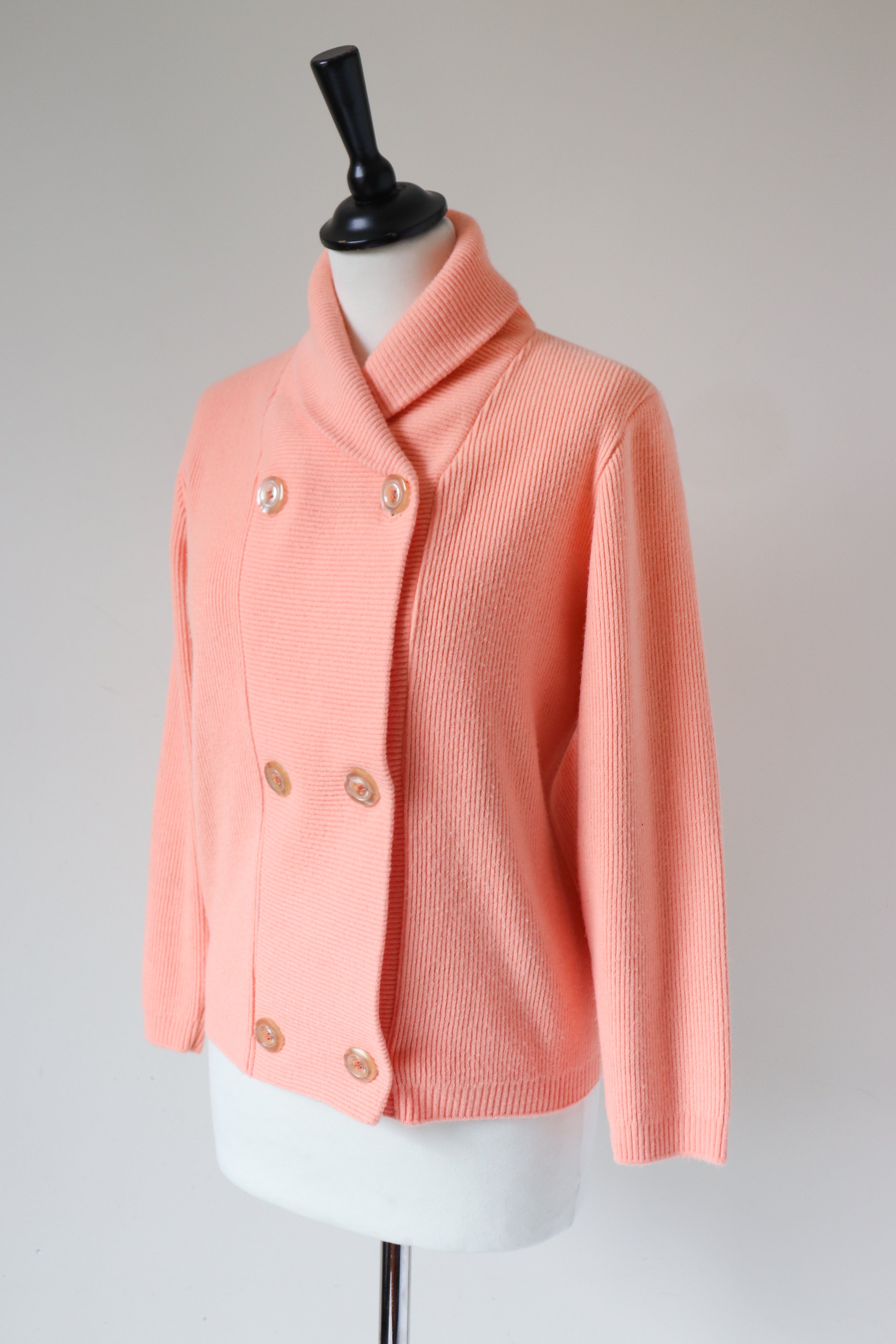 Double Breasted Cardigan Jacket - Peach Orange - Wool Blend  S - UK 8 / 10