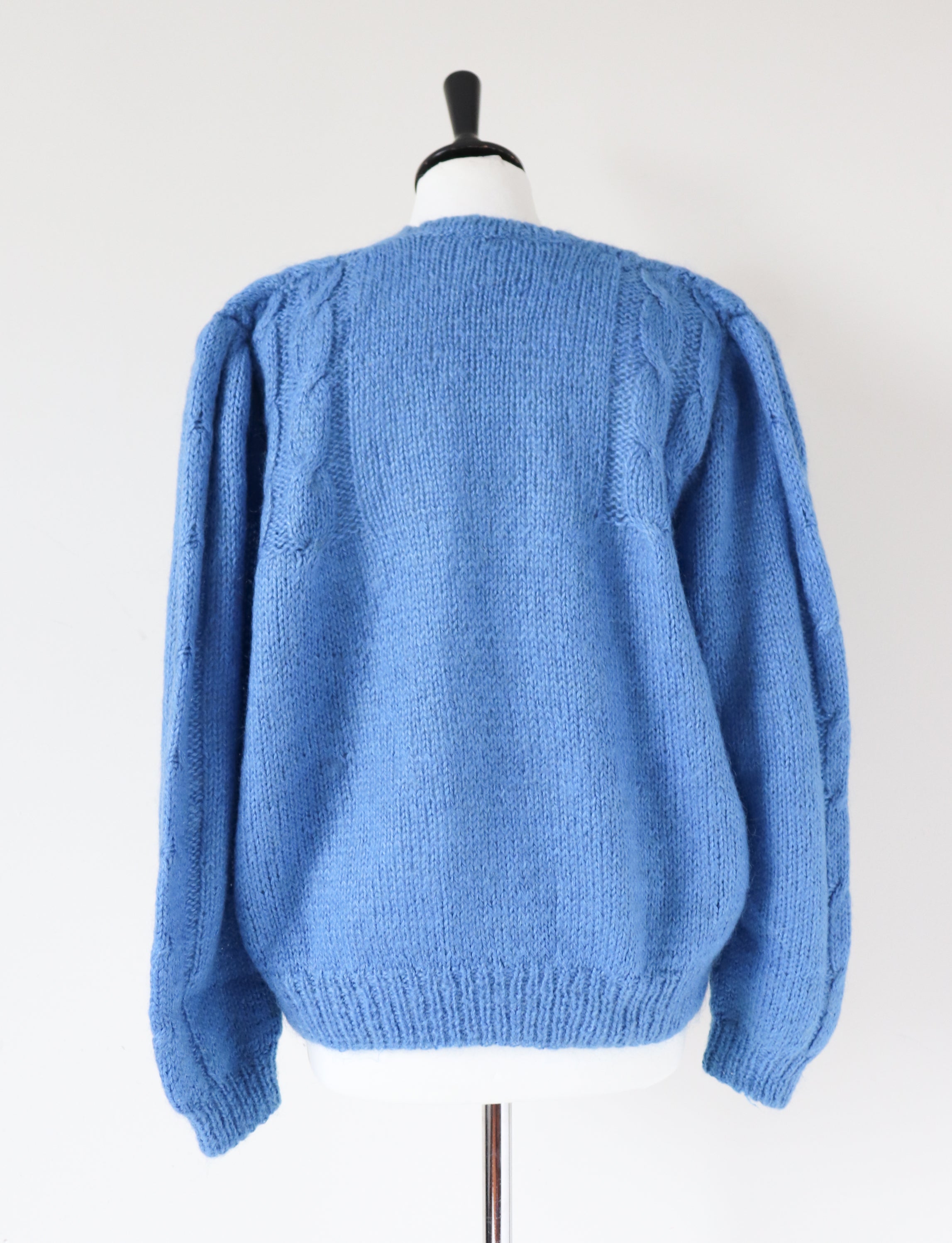 Blue Vintage V-Neck Landscape Jumper - Wool Blend - M / UK 12