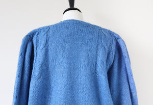 Blue Vintage V-Neck Landscape Jumper - Wool Blend - M / UK 12