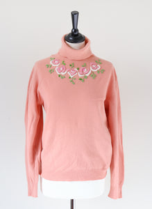 1960s Embroidered Sweater / Jumper - Peach Wool Blend - S / M  - UK 10 / 12