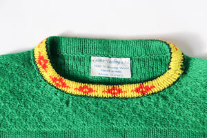 Peruvian Hand Made Patterned Jumper Green / Yellow Wool  - M / UK 12