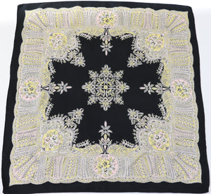 1940s Paisley Silk Scarf - Black / Yellow / Pink - True Vintage