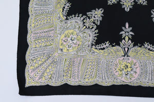 1940s Paisley Silk Scarf - Black / Yellow / Pink - True Vintage