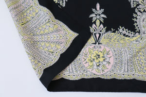 1940s Paisley Silk Scarf - Black / Yellow / Pink - True Vintage