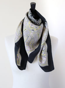 1940s Paisley Silk Scarf - Black / Yellow / Pink - True Vintage