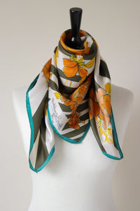 Madeleine de Rauch Silk Scarf - 1960s  Vintage - Floral  / Striped