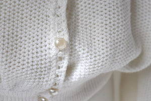 Vintage 1980s White Beaded Cardigan / 1930s Style - M / UK 12