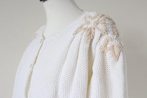 Vintage 1980s White Beaded Cardigan / 1930s Style - M / UK 12