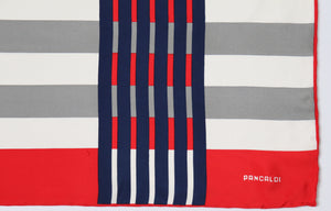 PANCALDI Silk Scarf  - Red / Blue / Ivory - Checked / Striped  -  LARGE