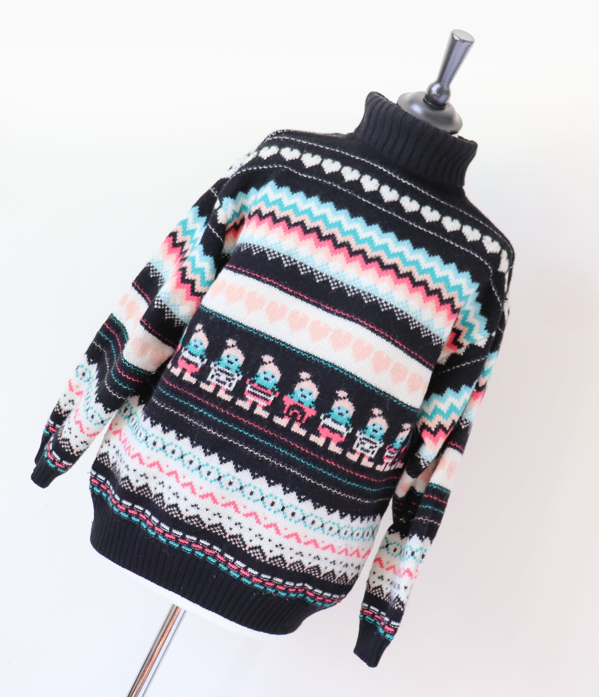 Fair Isle Paper Dolls Jumper - Wool - Black / Pink - S / M - UK 10 / 12