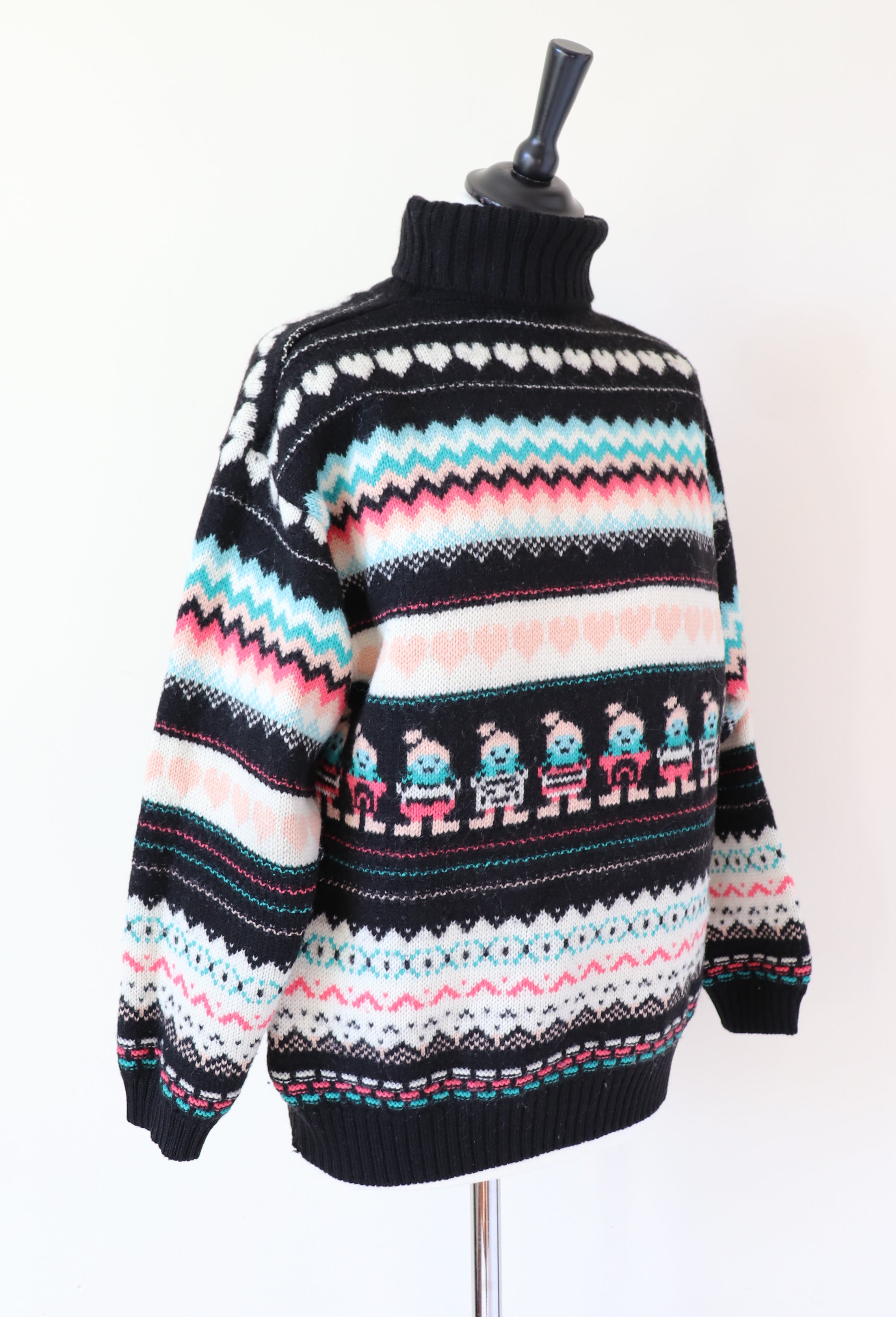 Fair Isle Paper Dolls Jumper - Wool - Black / Pink - S / M - UK 10 / 12