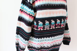 Fair Isle Paper Dolls Jumper - Wool - Black / Pink - S / M - UK 10 / 12