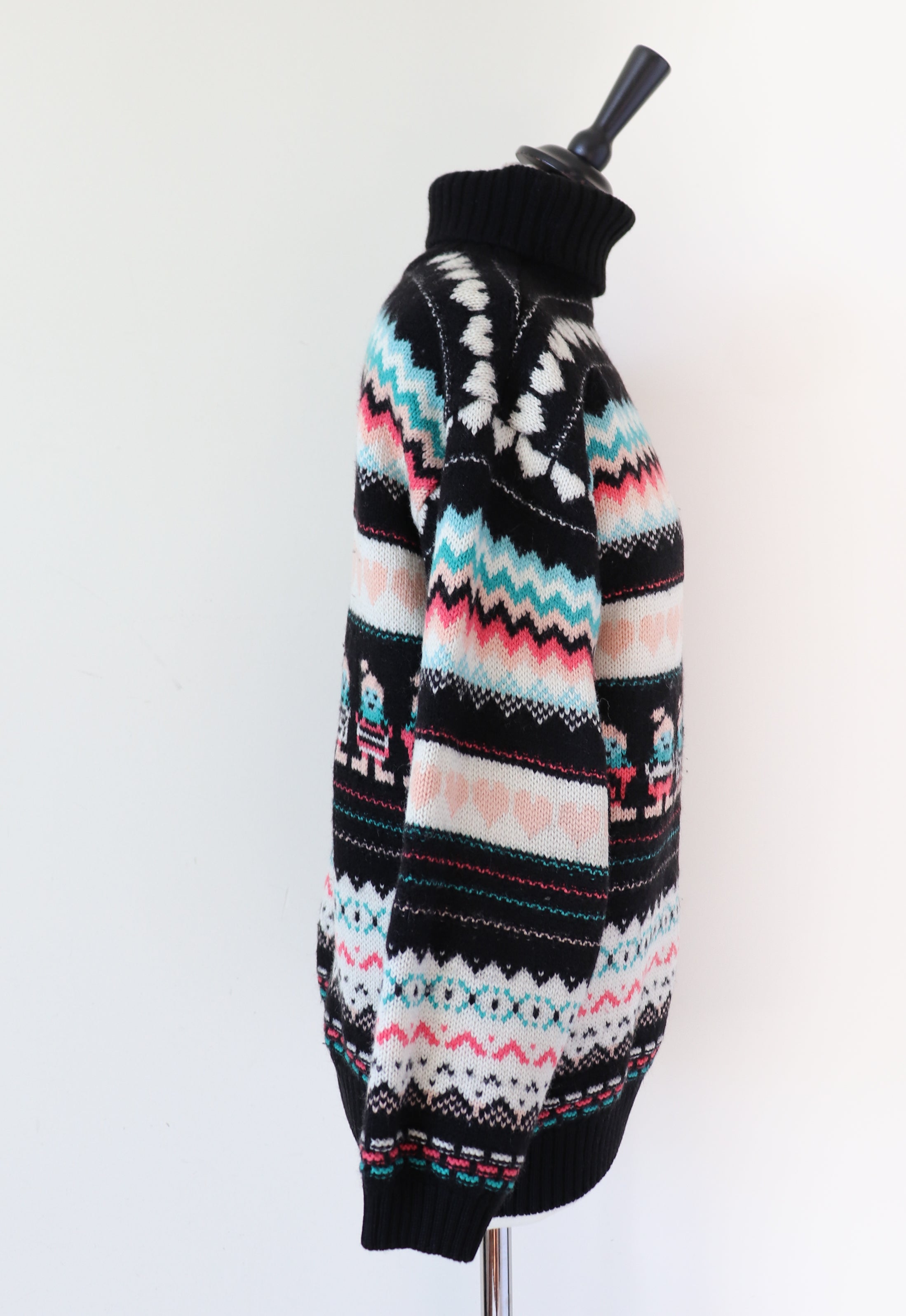 Fair Isle Paper Dolls Jumper - Wool - Black / Pink - S / M - UK 10 / 12