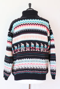 Fair Isle Paper Dolls Jumper - Wool - Black / Pink - S / M - UK 10 / 12