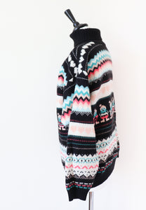 Fair Isle Paper Dolls Jumper - Wool - Black / Pink - S / M - UK 10 / 12