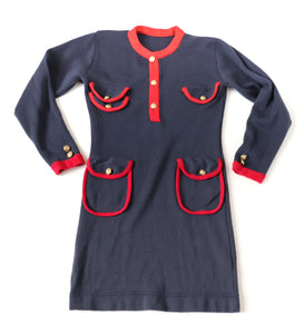 Knitted Wool Bodycon Dress - Blue / Red - Long Sleeve - S / UK 10