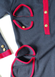Knitted Wool Bodycon Dress - Blue / Red - Long Sleeve - S / UK 10