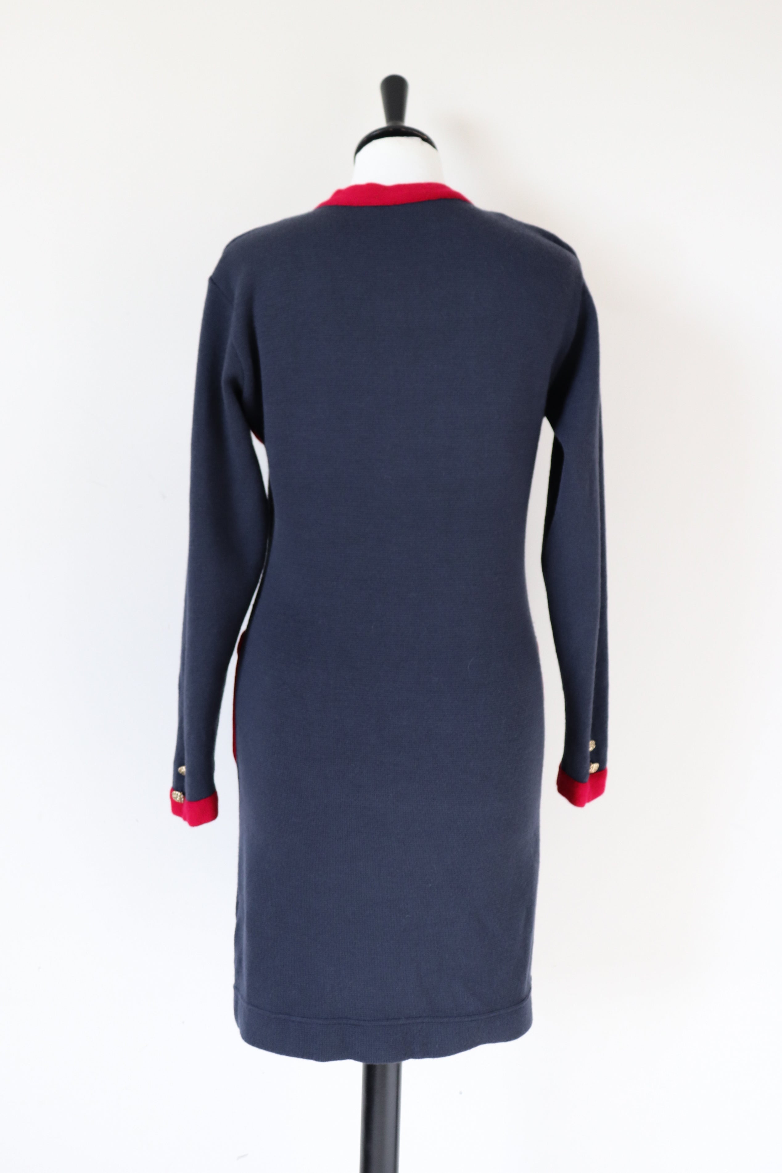 Knitted Wool Bodycon Dress - Blue / Red - Long Sleeve - S / UK 10