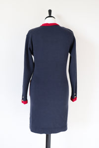 Knitted Wool Bodycon Dress - Blue / Red - Long Sleeve - S / UK 10