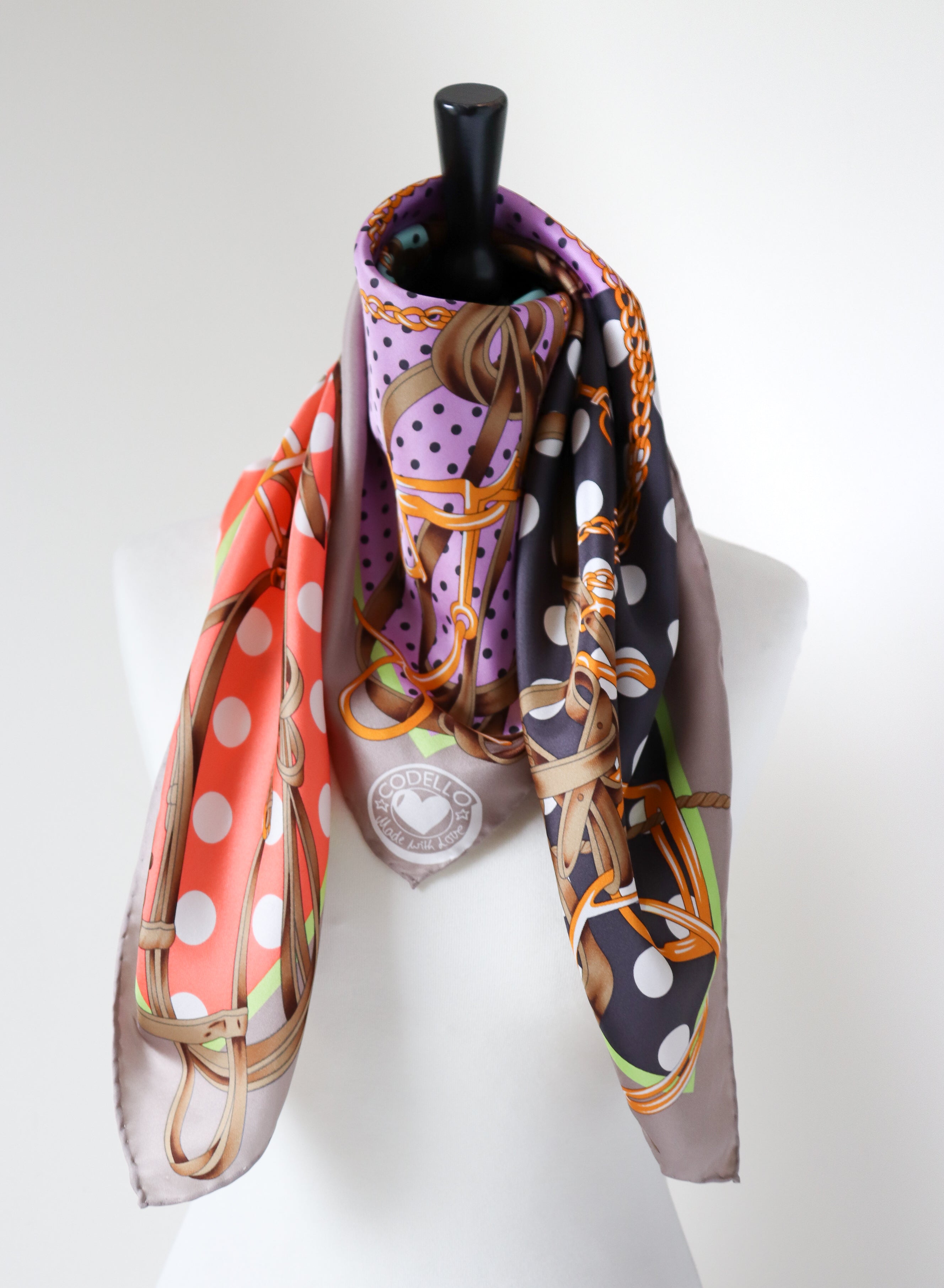 Codello Silk Scarf - Spotted / Equestrian   LARGE