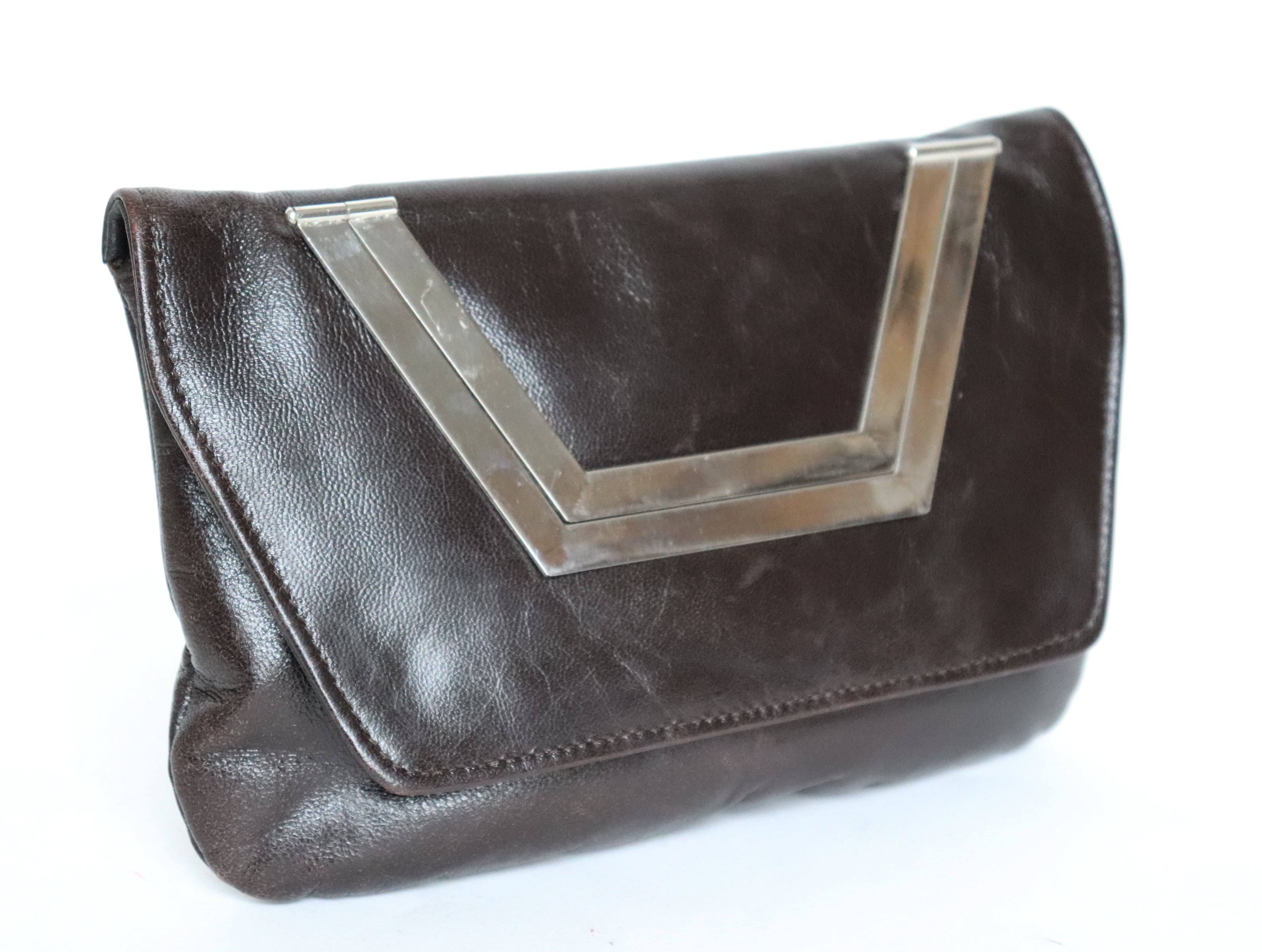 Vintage 1960s Clutch Bag / Top Handle Option - Brown FAUX Leather - Small