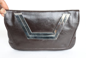 Vintage 1960s Clutch Bag / Top Handle Option - Brown FAUX Leather - Small