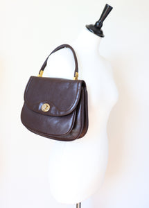Top Handle Bag - Vintage 1960s / 1970s - Brown Faux Leather - Medium