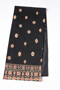 Vintage 1970s Black Long Polyester Scarf - Baroque Jewel Print