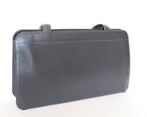 1960s / 1950s Vintage Bag - Grey Leather handbag - Long / Medium