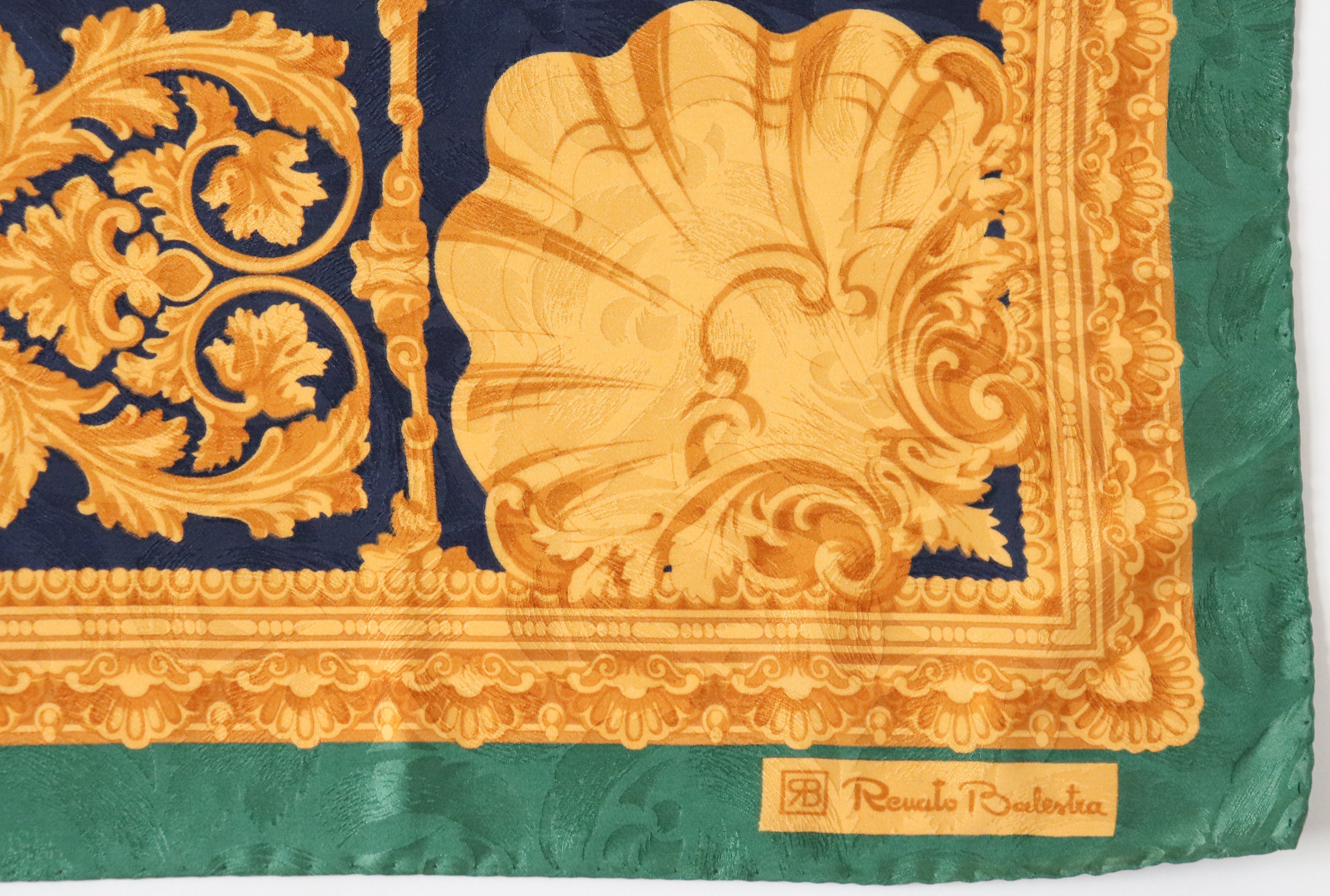 Renato Balestra Baroque Silk Scarf - Horses / Baroque- Gold / Green / Blue - LARGE