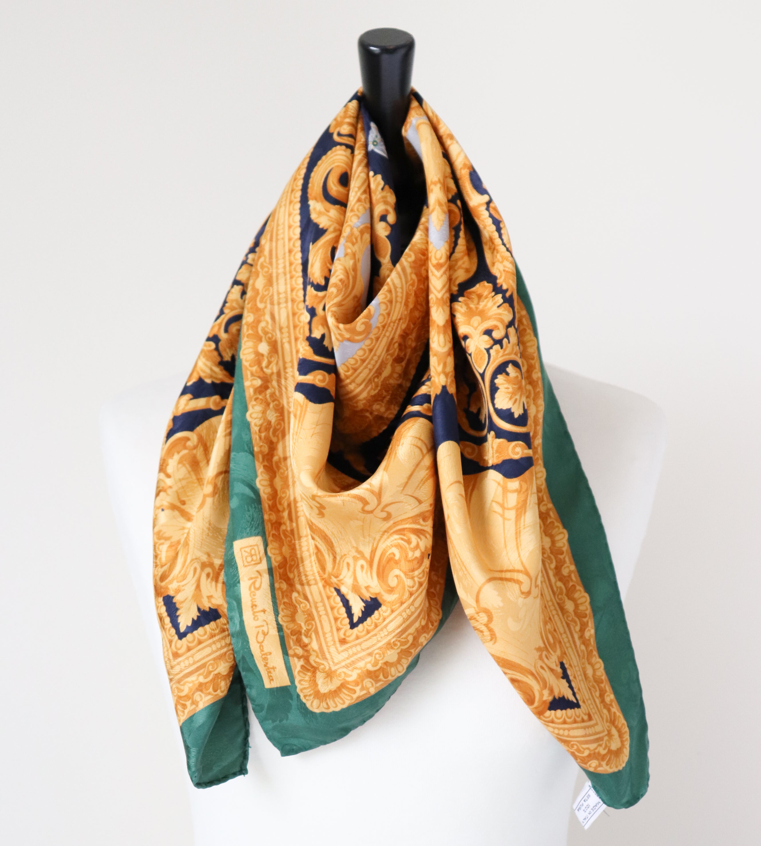 Renato Balestra Baroque Silk Scarf - Horses / Baroque- Gold / Green / Blue - LARGE