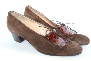 Vintage Lace-Up  Loafers / Shoes - Brown Suede Leather - NICOLETTE - 37.5 /  UK 4.5