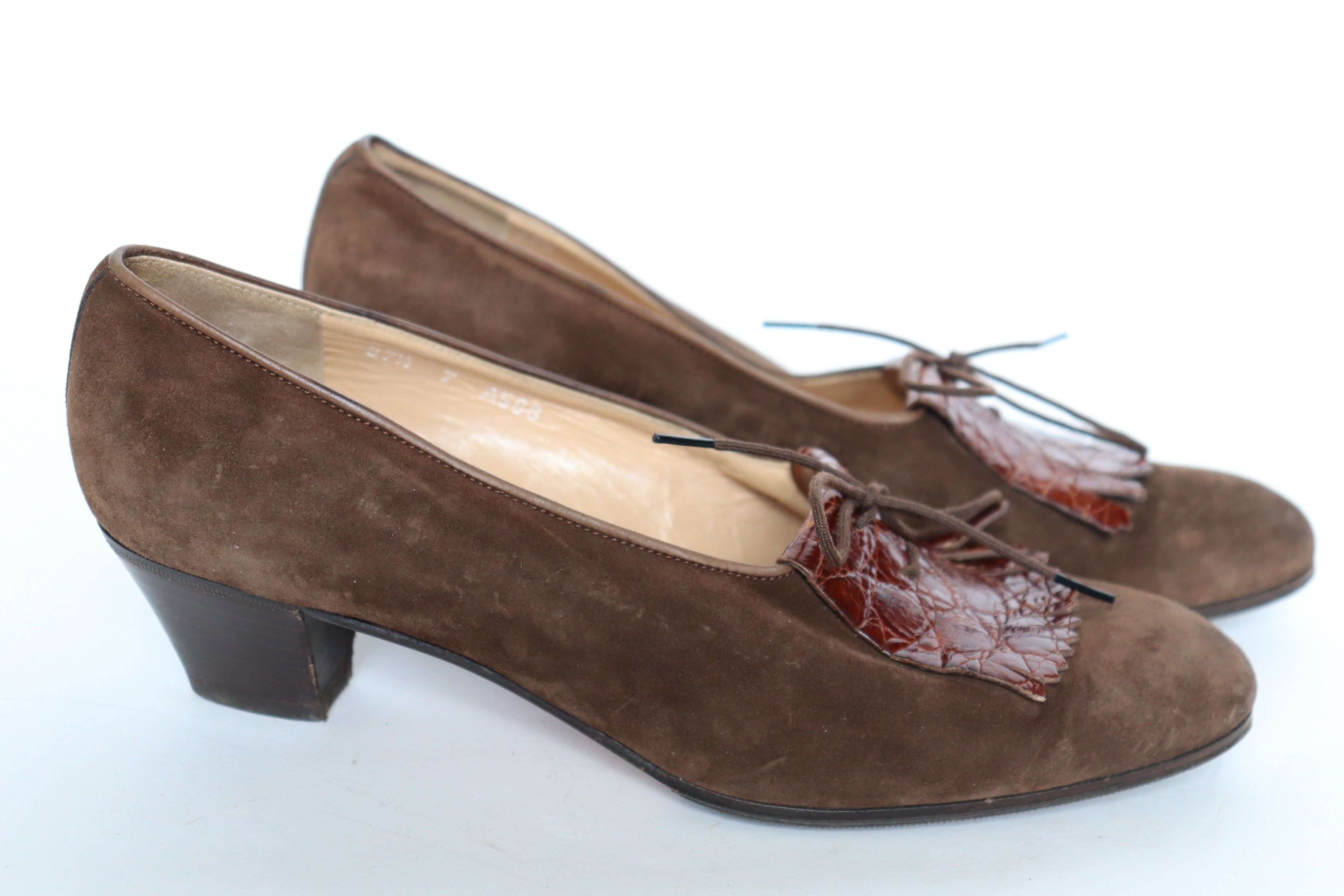 Vintage Lace-Up  Loafers / Shoes - Brown Suede Leather - NICOLETTE - 37.5 /  UK 4.5