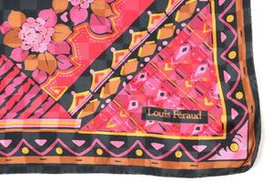 Louis Feraud Vintage Silk Scarf - Black / Pink - 1980s pattern - LARGE