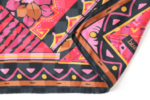 Louis Feraud Vintage Silk Scarf - Black / Pink - 1980s pattern - LARGE