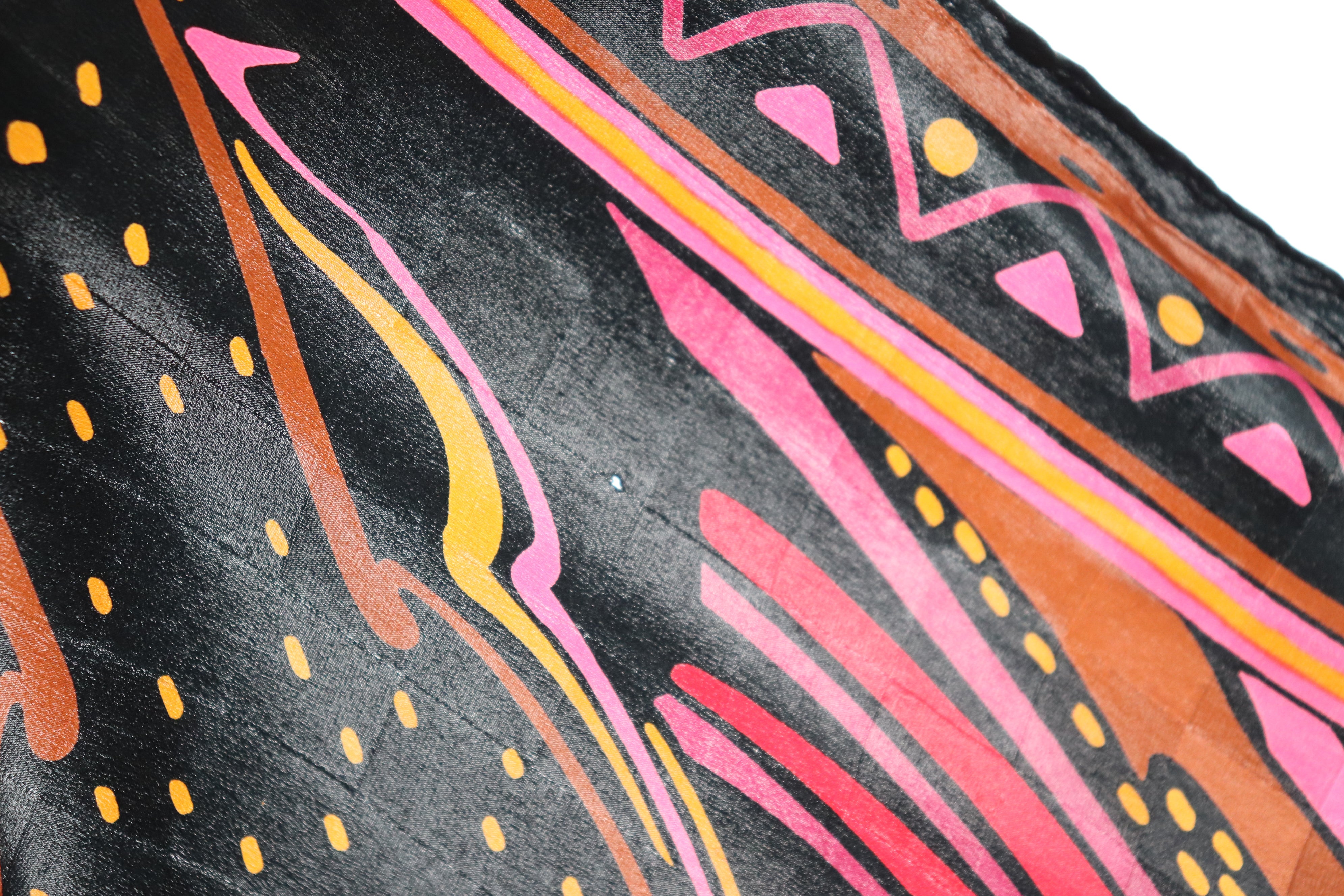 Louis Feraud Vintage Silk Scarf - Black / Pink  - 1980s pattern -  LARGE