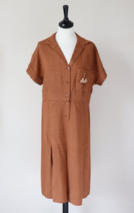 Vintage 1950s / 1970s Day Dress - Shirt Waister - Brown - M / UK 12