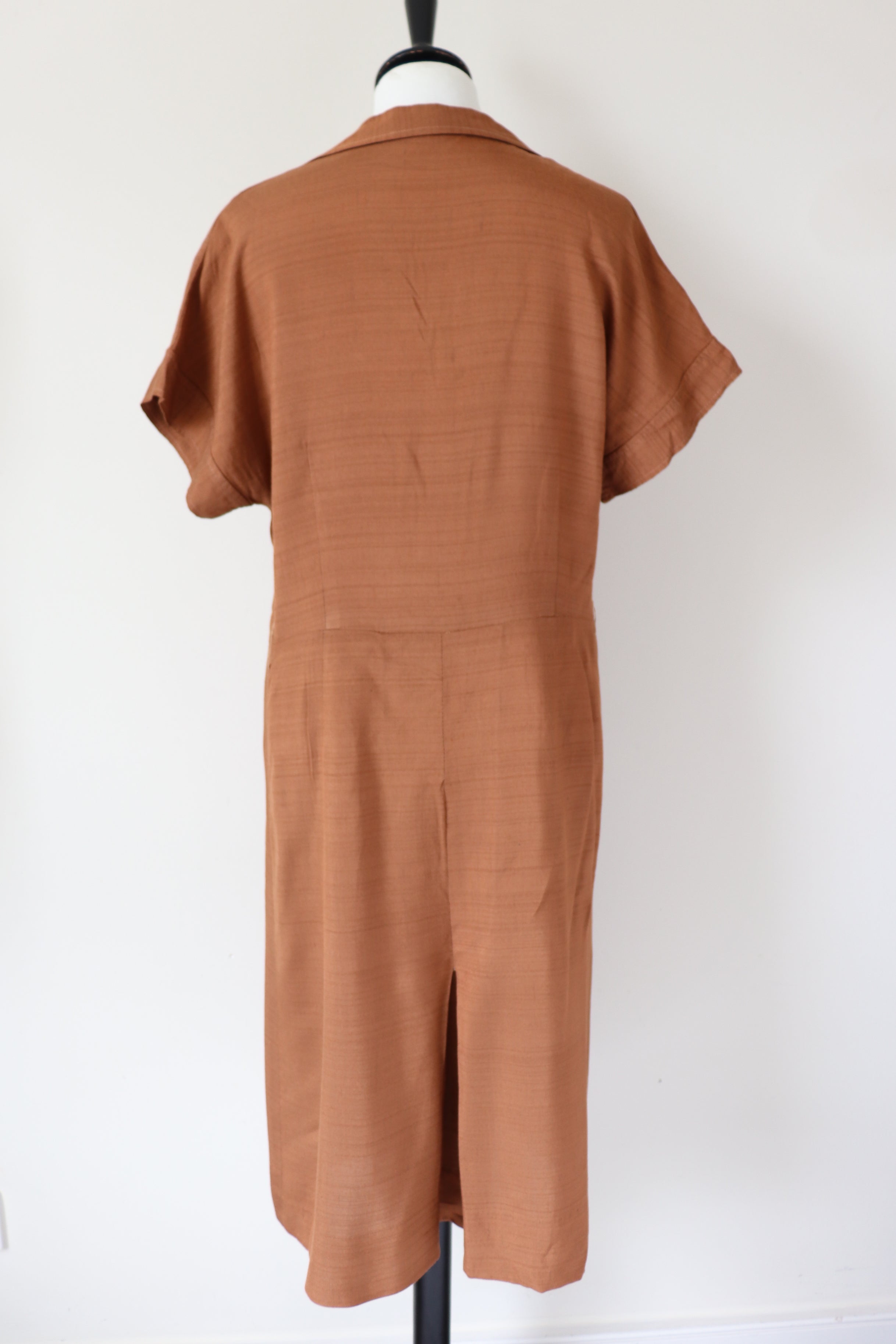 Vintage 1950s / 1970s Day Dress - Shirt Waister - Brown - M / UK 12