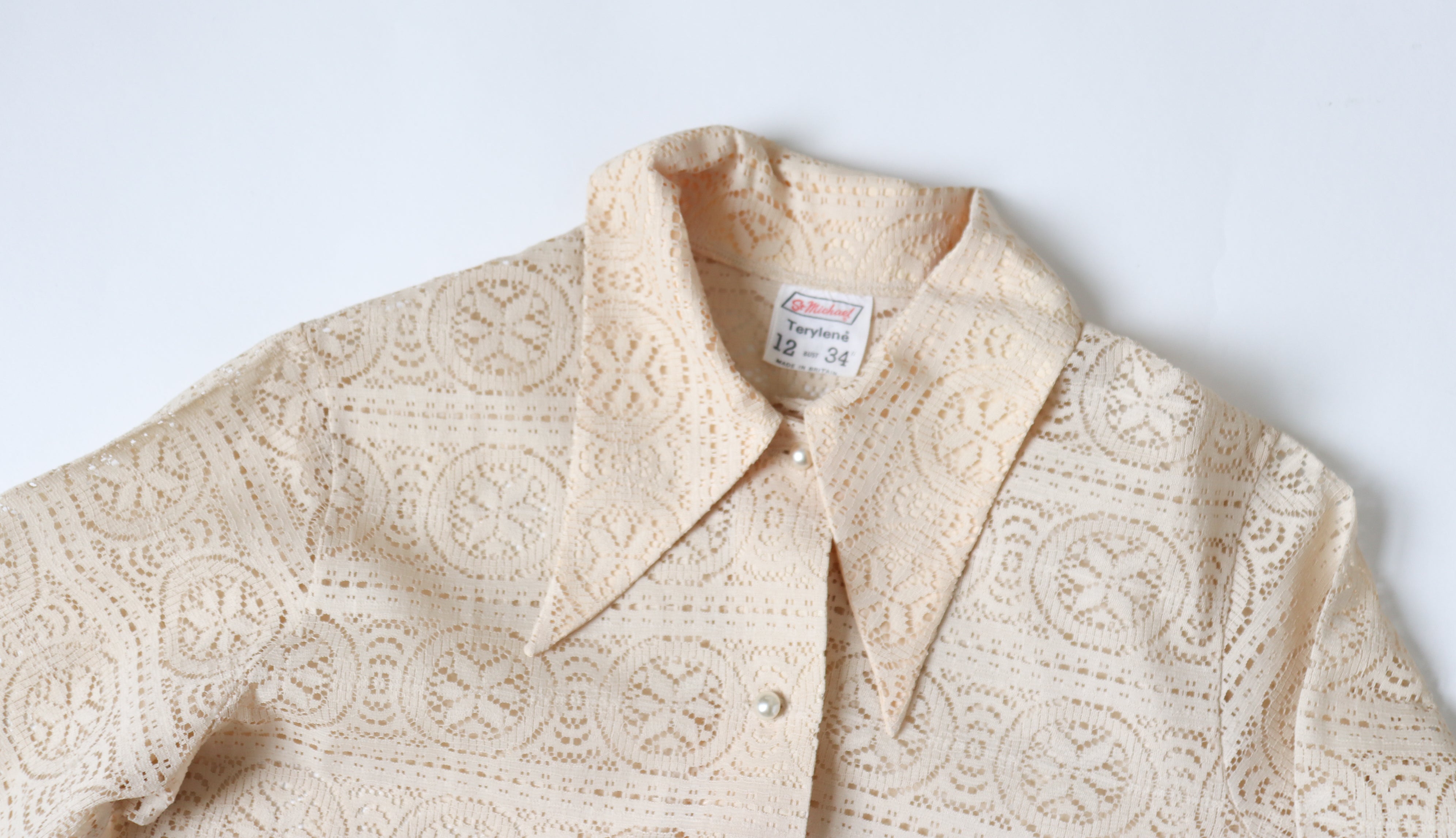 St Michael Tunic - Cream Lace Shirt Top - 1970s Vintage M&S - Fit S /  UK 10