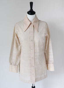 St Michael Tunic - Cream Lace Shirt Top - 1970s Vintage M&S - Fit S /  UK 10