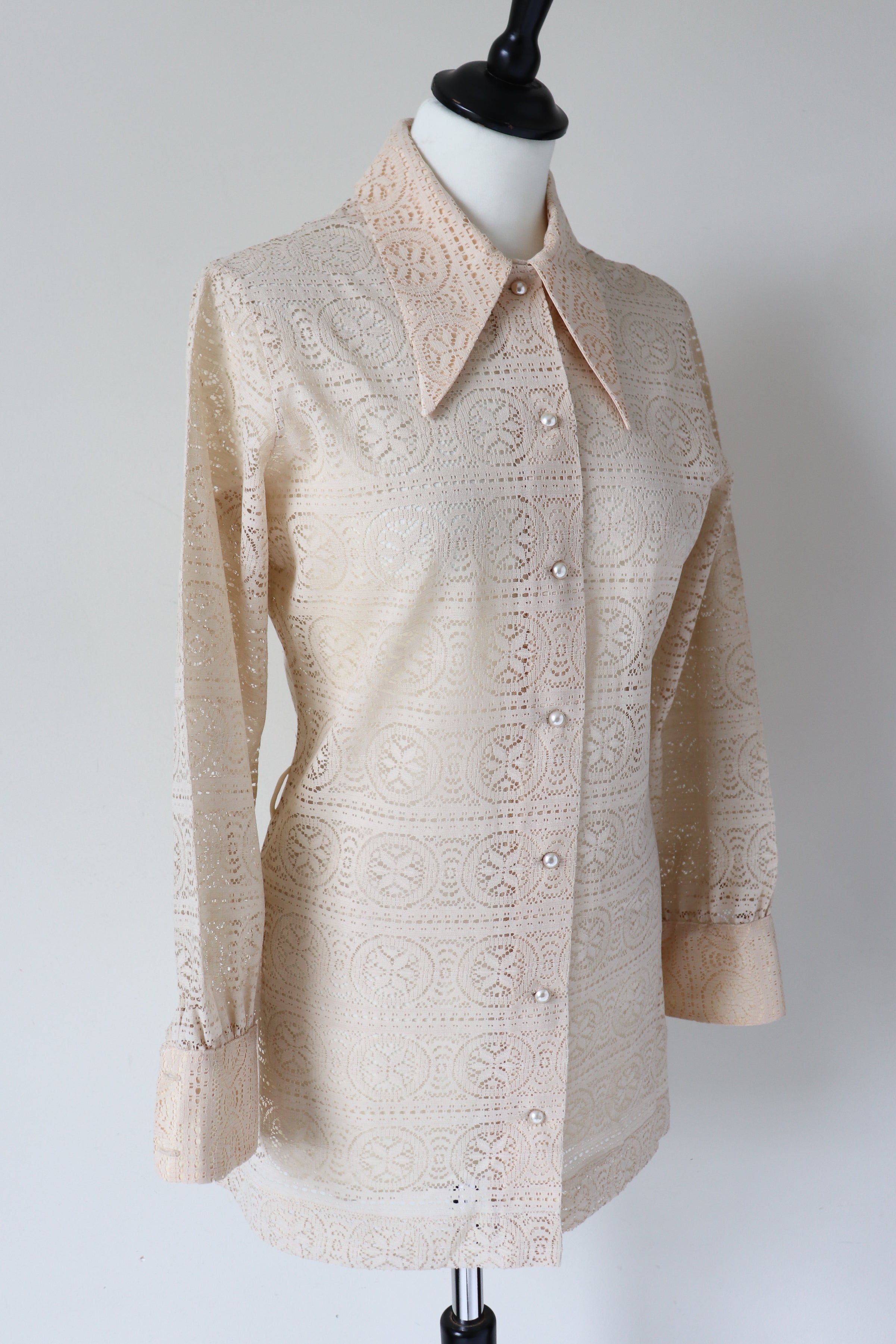 St Michael Tunic - Cream Lace Shirt Top - 1970s Vintage M&S - Fit S /  UK 10
