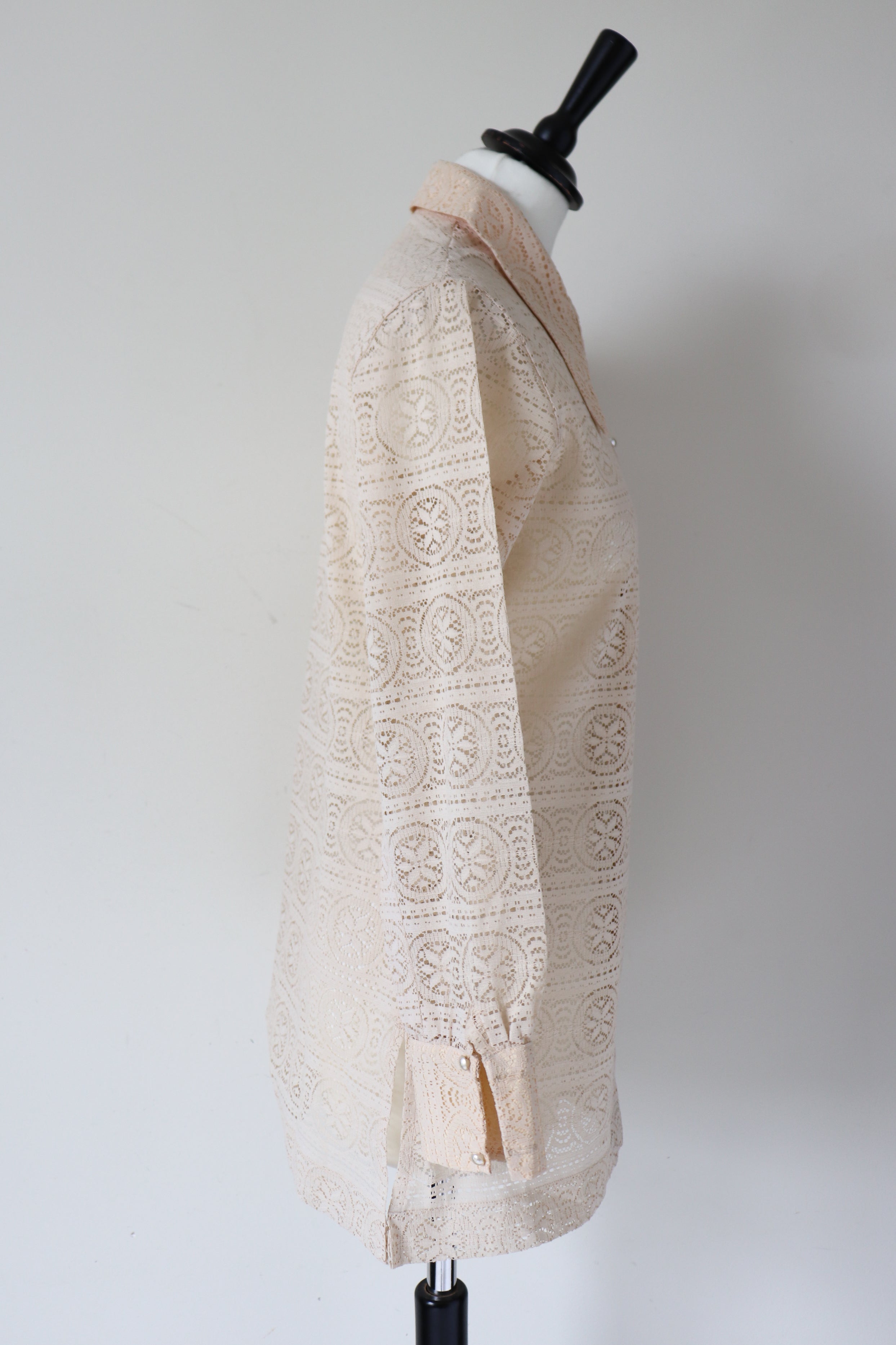 St Michael Tunic - Cream Lace Shirt Top - 1970s Vintage M&S - Fit S /  UK 10