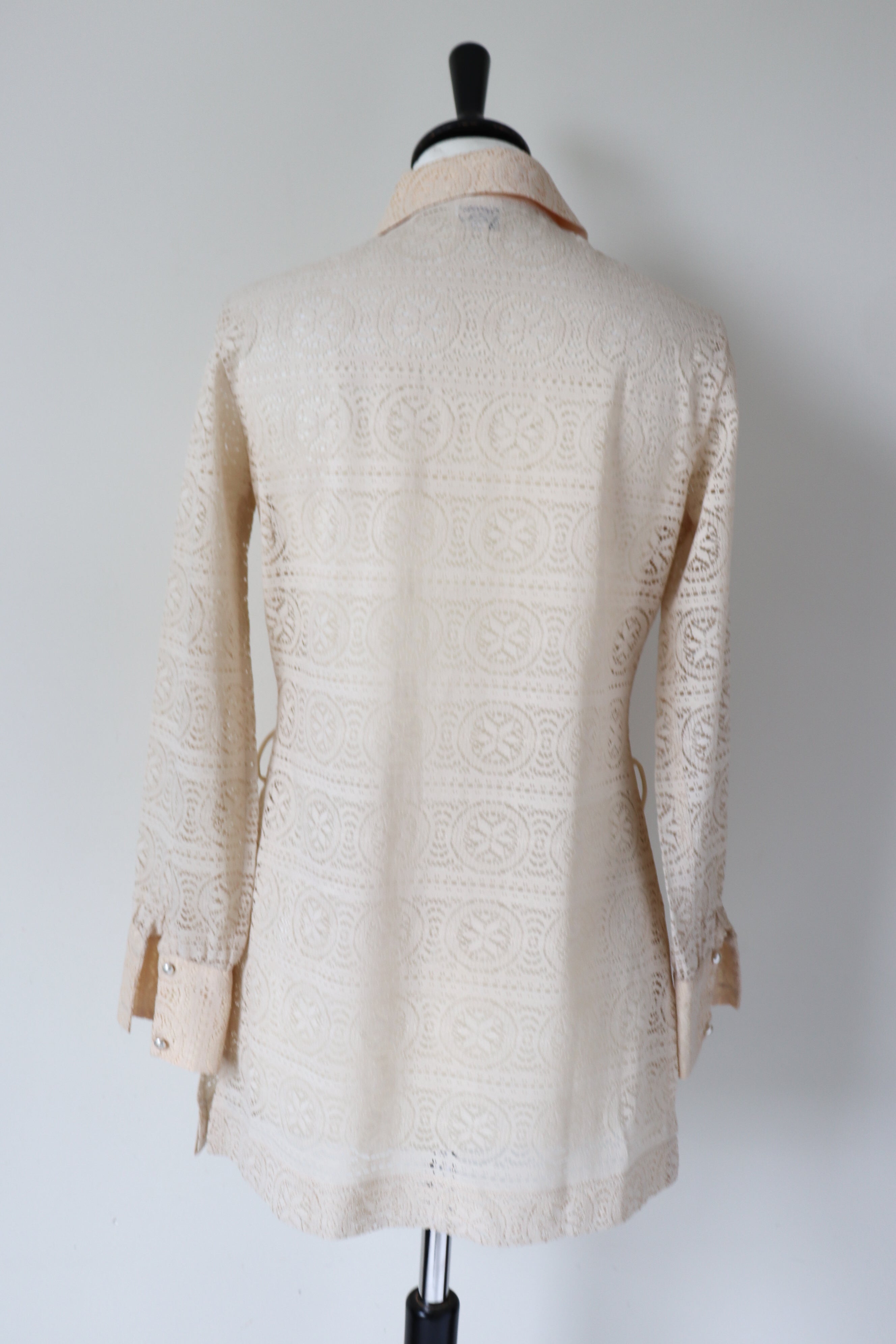 St Michael Tunic - Cream Lace Shirt Top - 1970s Vintage M&S - Fit S /  UK 10