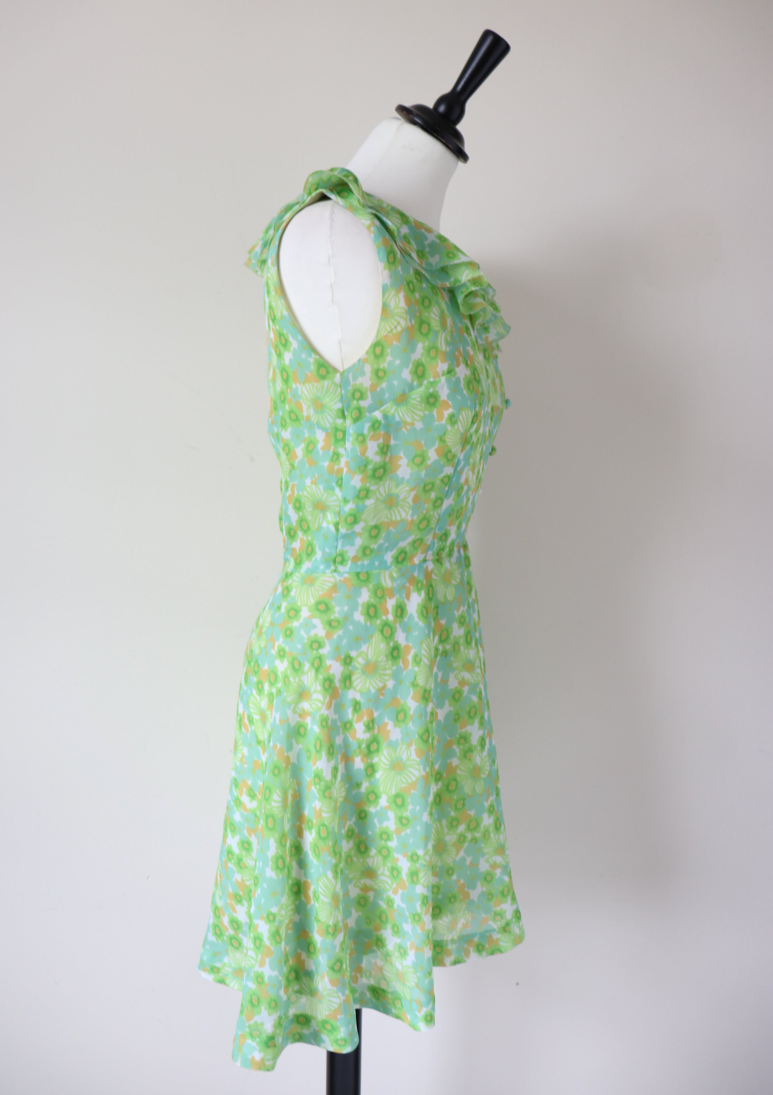 1960s Summer Mini Dress - Green -XXXS - UK 4 / 6