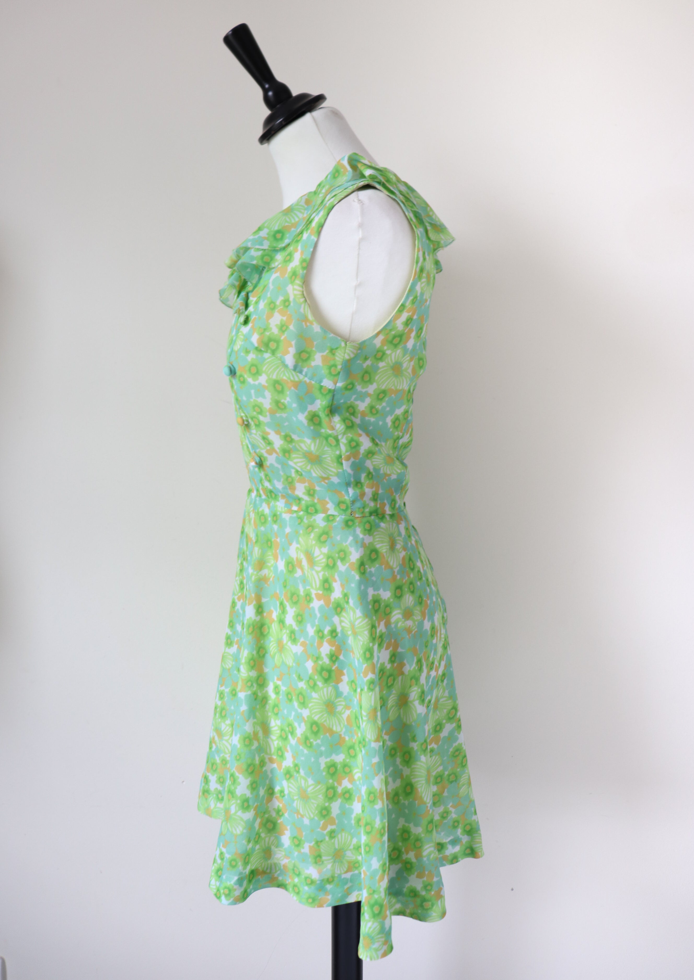 1960s Summer Mini Dress - Green -XXXS - UK 4 / 6