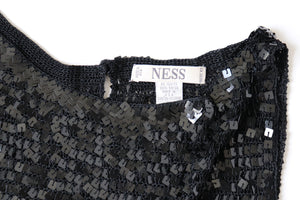 Black Sequin Vest Top - NESS - Label M - Fit S / UK UK 10