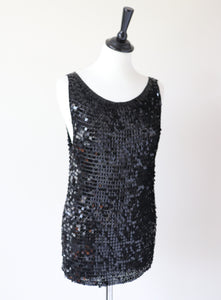 Black Sequin Vest Top - NESS - Label M - Fit S / UK UK 10