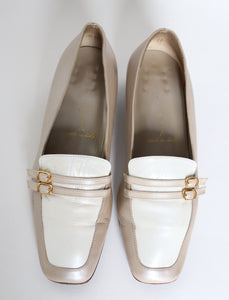 Vintage Heel Loafers - Beige / White  Leather - Fit Wide 37.5 /  38